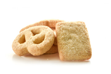 Stack of butter cookies set isolated on white background
