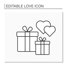 Presents line icon. Surprise for beloved person. Two gifts for special occasions. Love concept. Isolated vector illustration. Editable stroke