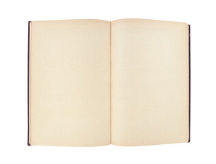Old open book with empty pages isolated on a white background.