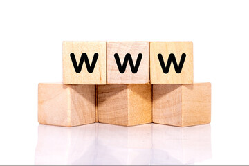 cubes with word www, world wide web concept, internet on white background