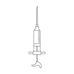 Syringe vector outline icon. Vector illustration needle on white background. Isolated outline illustration icon of syringe.
