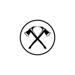 Lumberjack axes crossed with circle edge desain logo inspiration