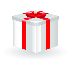 A box with a red ribbon and a bow. Vector illustration