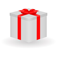 A box with a red ribbon and a bow. Vector illustration