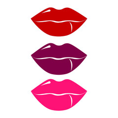 Set of different colored with lipstick lips. Vector illustration.