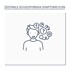 Loose associations line icon. Rapidly shifting from topic to topic. Chaotic thoughts.Schizophrenia symptoms concept. Isolated vector illustration.Editable stroke