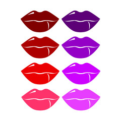 Set of different colored with lipstick lips. Vector illustration.