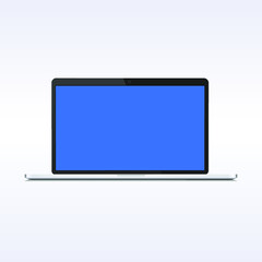 Realistic laptop tilt 90 degrees isolated on white background. Computer laptop with blank screen. blank copy space on a modern mobile computer.