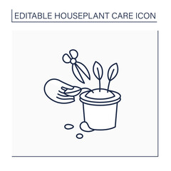Gardening line icon. Remove dying leaves. Trimming leaflets.Home gardening. Houseplant care concept.Isolated vector illustration.Editable stroke