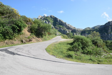 vista de la carretera de ascenso al alto de la Farrapona, Asturias, España
