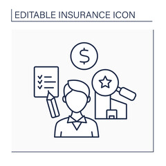 Assessor line icon. Person calculates or estimates price or value. Assessments for purposes of taxation.Insurance concept. Isolated vector illustration. Editable stroke