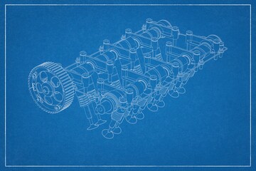3D illustration of an engine valve system.
