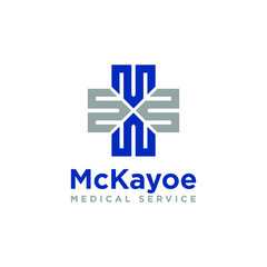 Blue and Grey Cross icon. Medical Hospital Logo design. Vector Illustration.