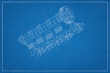 3D illustration of an engine valve system.