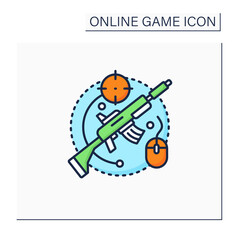 Shooting game color icon. Computer entertainment with guns.Firing weapons at targets. Online game concept. Isolated vector illustration
