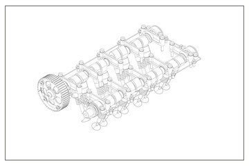3D illustration of an engine valve system.