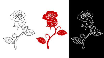 Rose Bud vector illustration flower outline art tattoo design 장미 라인아트 문신도안 건대타투 04
