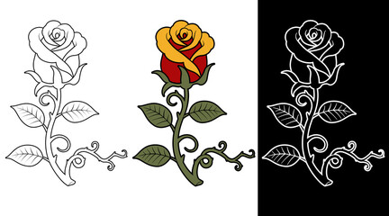 Rose Bud vector illustration flower outline art tattoo design 장미 라인아트 문신도안 건대타투 03