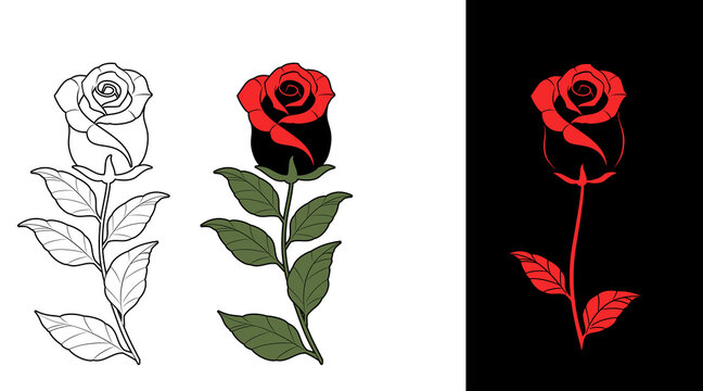 Rose Bud vector illustration flower outline art tattoo design 장미 라인아트 문신도안 건대타투 02
