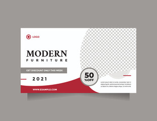 Furniture sale banner template for advertising. Creative concept Flat design vector with a photo collage. Usable for social media, banner, and web internet ads