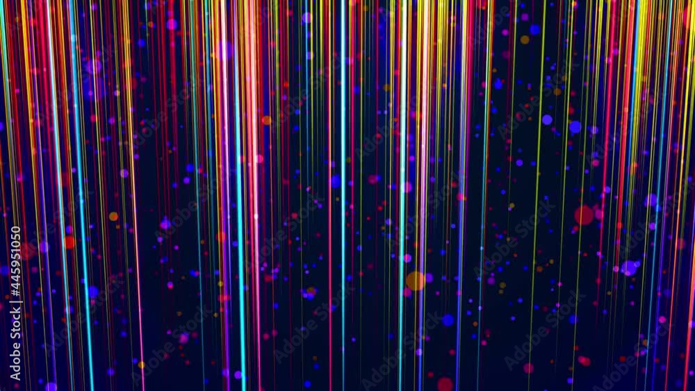 Poster light streaks or multicolor light trails. flow of lines form wall. 3d abstract bg with glow linear s