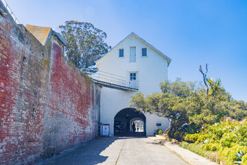 Sunny view of some historical building in Alcatraz island