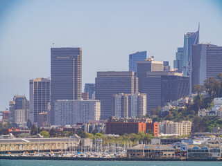 Sunny view of the San Francisco skyline from Alcatraz island