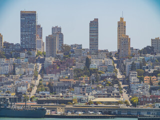 Sunny view of the San Francisco skyline from Alcatraz island