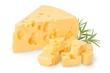 piece of cheese isolated on white background with clipping path and full depth of field