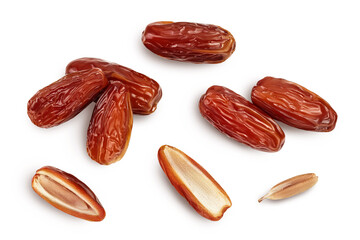 Dates isolated on white background with clipping path. Top view. Flat lay