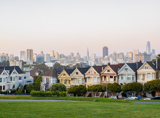 Fototapeta na wymiar Sunset twilight view of the famous Painted Ladies with skyline