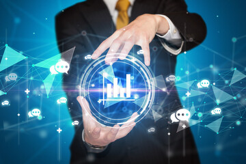 Businessman holdig business icons concept