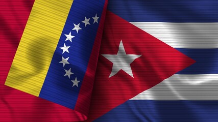 Cuba and Venezuela Realistic Flag – Fabric Texture 3D Illustration