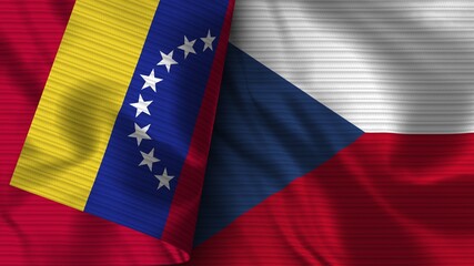 Czech Republic and Venezuela Realistic Flag – Fabric Texture 3D Illustration