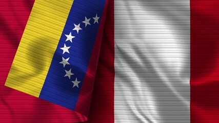 Peru and Venezuela Realistic Flag – Fabric Texture 3D Illustration
