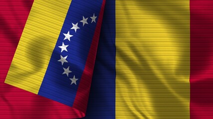 Romania and Venezuela Realistic Flag – Fabric Texture 3D Illustration