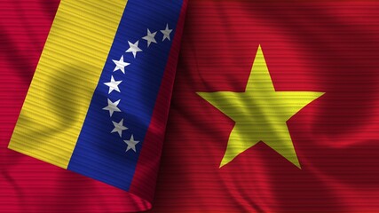 Vietnam and Venezuela Realistic Flag – Fabric Texture 3D Illustration