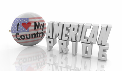 I Love My Country American Pride Button Pin USA 3d Illustration