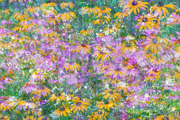 Fototapeta na wymiar Field of flowers, Coneflower, Pastel, Painterly, Impressionistic, Floral 