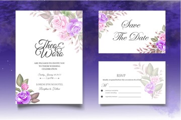 Beautiful Hand Drawing Floral Wedding Invitation Template