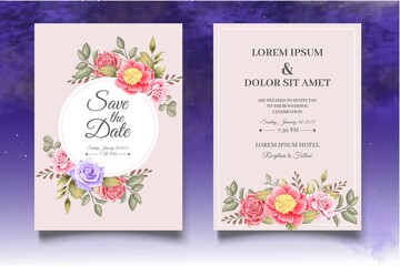 Obraz na płótnie Canvas Beautiful Hand Drawing Floral Wedding Invitation Template