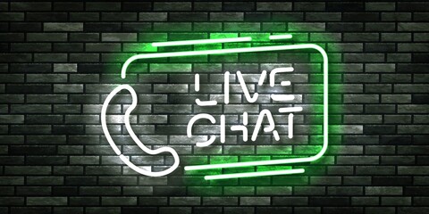 Obraz premium Vector realistic isolated neon sign of Live Chat logo for template decoration and covering on the wall background.