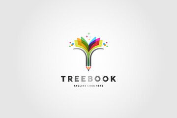 Fototapeta na wymiar tree and book with pencil icon logo design - Vector abstract logo design template - online education and learning concept - emblem for courses, classes and schools