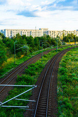 Fototapeta premium Tracks in Berlin with Apartments in the background