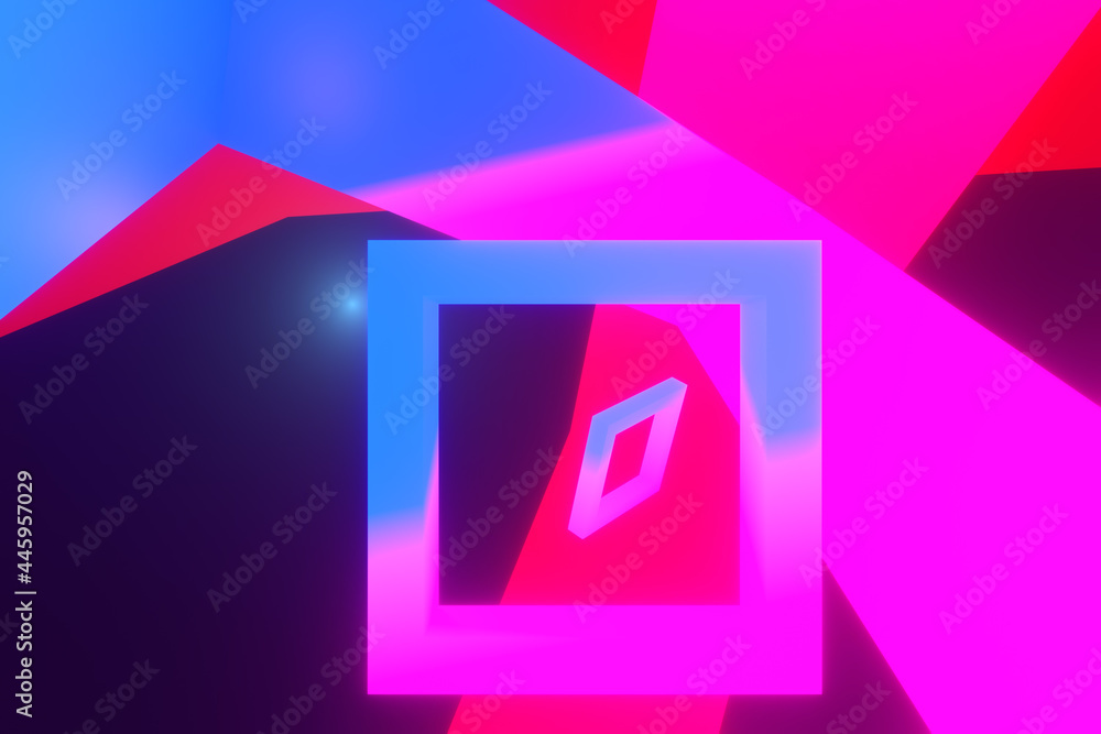 Poster 3d rendering background. light glow colorful square shape for the background