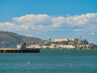 Sunny view of the Alcatraz Island and San Francisco Bay