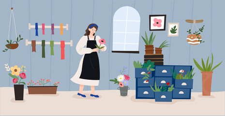 flower shop. flat design style minimal vector illustration.