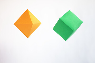 Rhombus and cube in 3 dimensions on white