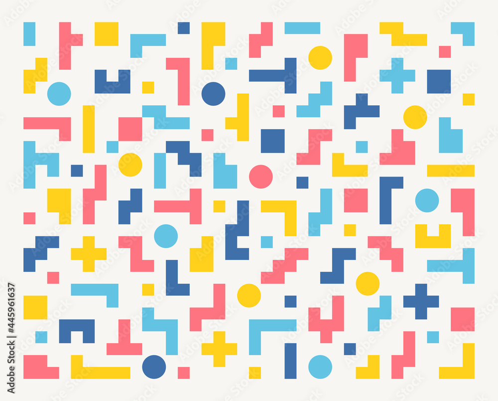Poster tetris-shaped figures are combined to make a pattern. simple pattern design template.