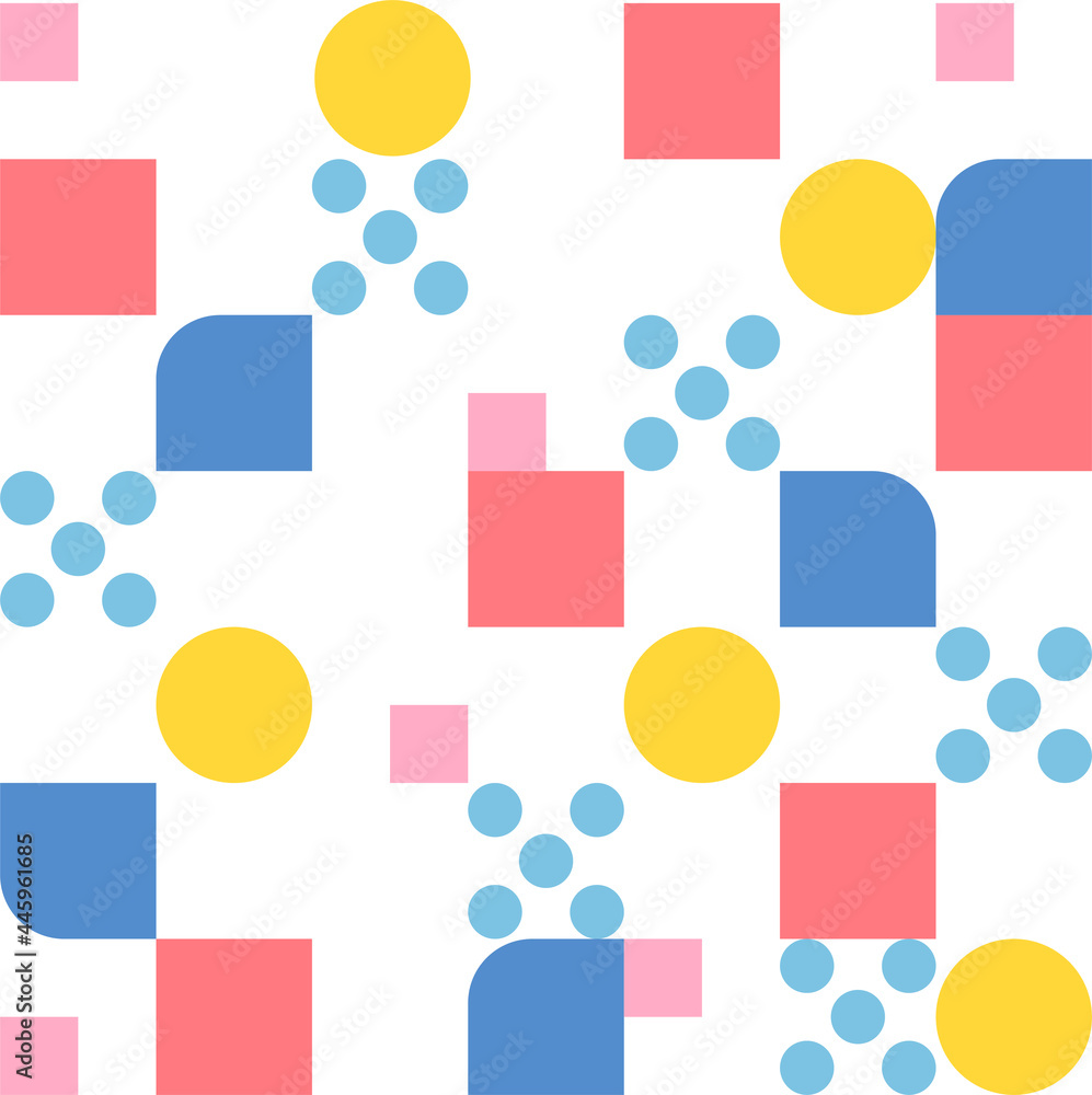 Poster multi-colored circles and square dots form a pattern. simple pattern design template.